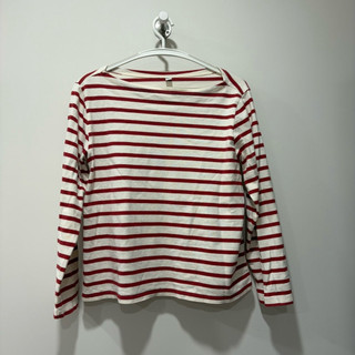 二手衣 UNIQLO 休閒薄長袖上衣 紅白條紋長袖上衣 XL