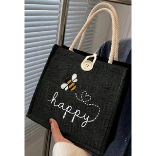 多功能手提包/化妝包-Bee happy蜜蜂圖案隨手包/購物袋