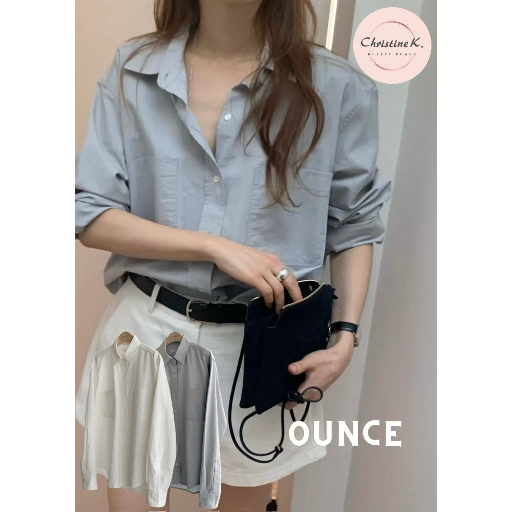 韓國代購🇰🇷｜2026 新🌟Ounce 翻領雙口袋個性襯衫 長袖素色襯衫 慵懶隨性穿搭 小資女孩穿搭 韓系穿搭