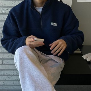 正韓輕柔抓絨字母印花半拉鍊長袖衛衣 2色 YUPPIE 預購商品 0302