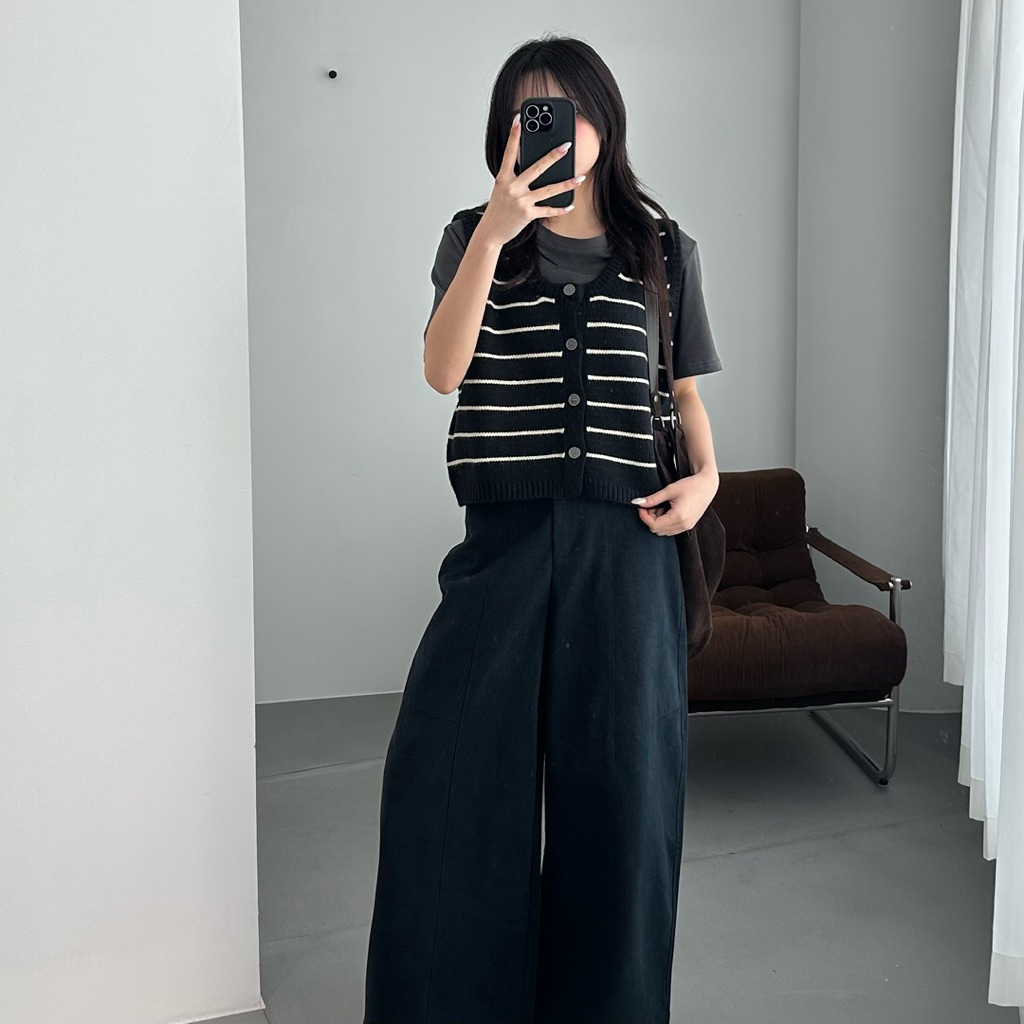 日系工裝outfit ! 條紋排釦搭配針織背心 _TAB SPACE