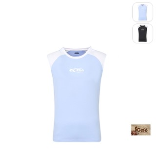 【FILA】男性 抗UV 吸濕排汗 圓領背心-水藍 1TKZ-1300-SB