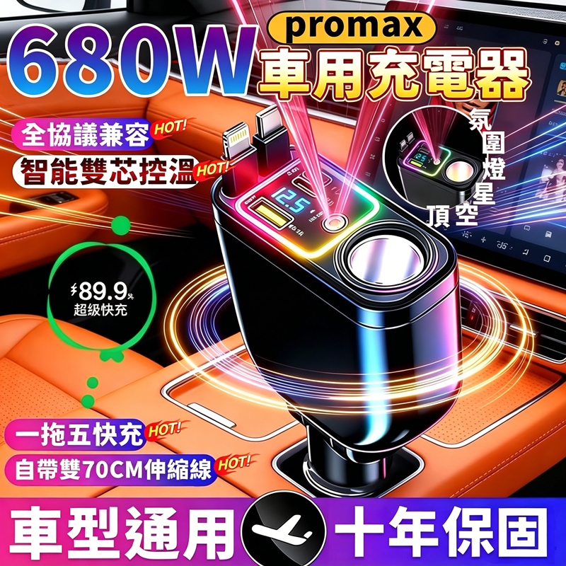 小米有品⚡680W車用充電器 自帶雙線車充 手機充電器 車用充電座 汽車充電器 點煙器充電器 USB車充 typec快充