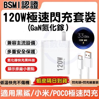 隔日達🚀適用小米120W充電器 GaN顯示原廠協議xiaomi charger快充頭相容紅米/POCO/黑鯊快充電頭線組