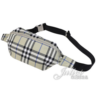 【茱麗葉精品】BURBERRY 8120358 經典格紋纖維混紡胸口包/腰包.灰綠 現貨在台