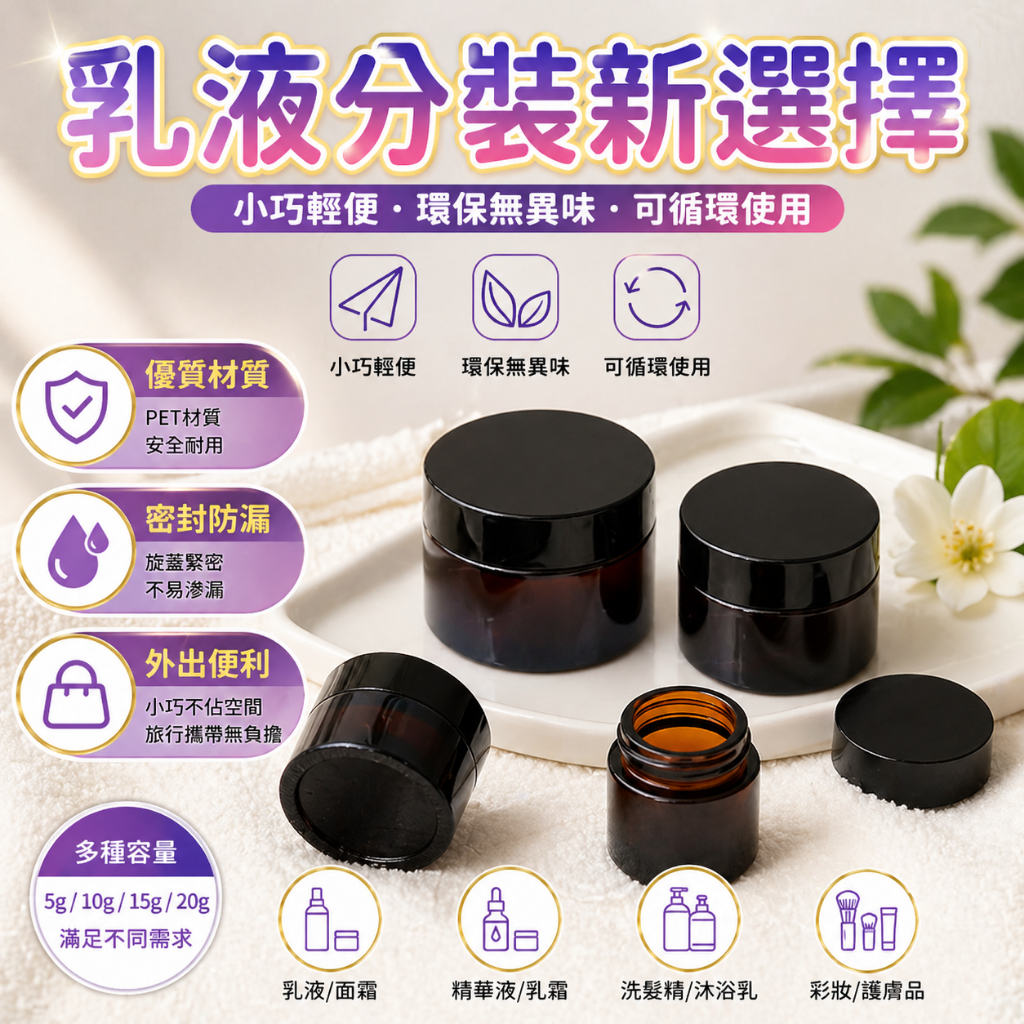 保養品分裝盒 面霜盒 乳液罐 眼霜盒 分裝罐 化妝品分裝瓶 膠囊收納盒 避光分裝罐 密封分裝盒 旅行便攜罐 試用裝空瓶