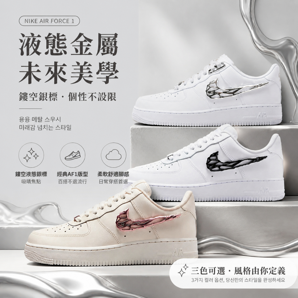 🎯輕氧 Nike Air Force 1 Molten Meta 板鞋 休閒鞋 小白鞋 銀標 液態銀 台灣公司正品貨