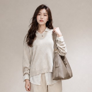 ANNA DOLLY 多層次收納揉皺慵懶包 輕量可調長背帶 內建拉鍊中隔層 都會女性質感側背包 卡其
