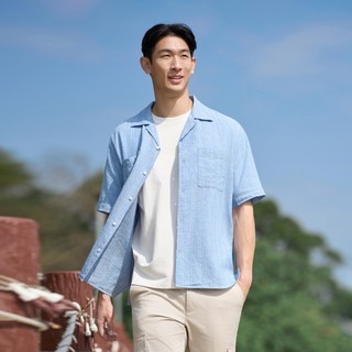 GIORDANO 男裝提花古巴領短袖襯衫 01046216