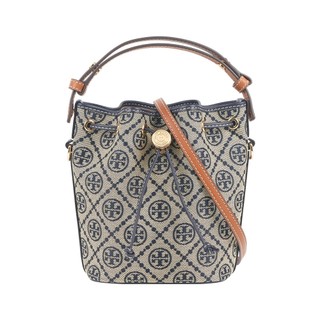 TORY BURCH T Monogram 經典緹花帆布迷你二用水桶包(海軍藍)