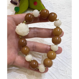 手作 菩提手串 白玉菩提蓮花 黃銅隔珠