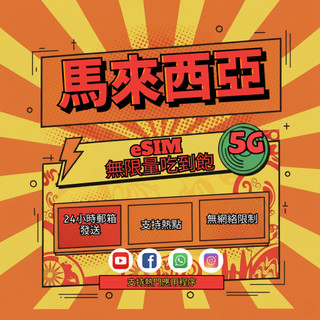 【24H自動發貨】馬來西亞本地eSIM 高速喫到飽不降速｜免運費 免登記 支援熱點分享｜吉隆坡 Umobile旅遊上網絡卡