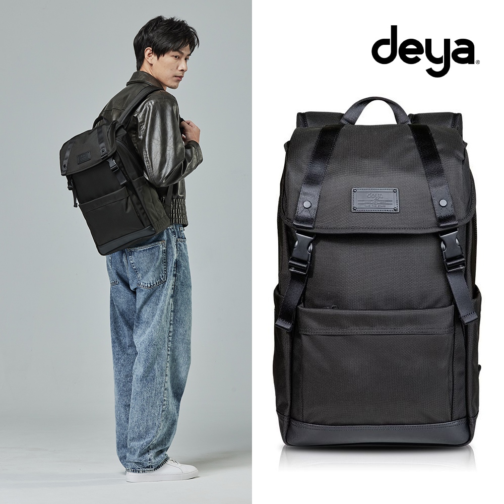 deya cross 雙肩後背包 黑色︱15.6吋筆電包 防潑水 多口袋設計 電腦包 後背包 彈道尼龍材質