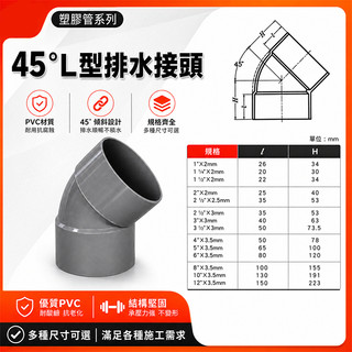 🚀蝦店隔日到貨🔥南亞 PVC 45度排L P45 3-1/2"~6" L型排水接頭 彎頭 水管接頭 管材 塑膠管料.