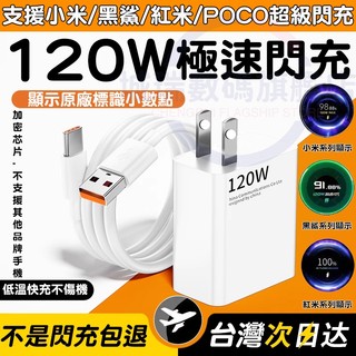 隔日達 適用小米120W充電器 顯示原廠xiaomi charger快充頭 redme紅米/POCO/黑鯊/快充電頭線組