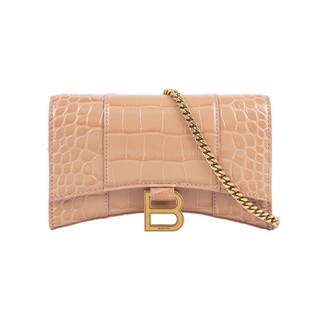 BALENCIAGA Hourglass 牛皮壓鱷魚紋皮夾式鏈包WOC(米色)