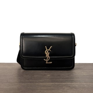 優買二手精品｜YSL 6343050SX0W 黑色光亮BOX牛皮Sunset 翻蓋包斜背包｜ 學院包 肩背包 B0327