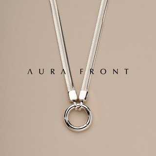 【Aura Front】新品前5單優惠 Amulet厚款扁形蛇骨項鏈 極簡圓圈開扣 S925純銀 可加掛吊墜 N020