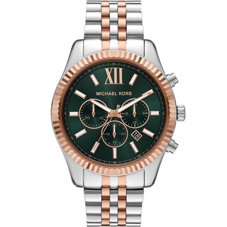 Michael Kors MK Lexington 都會三眼計時手錶 男錶-綠x玫瑰金框/44mm MK9265 學生錶