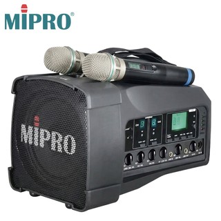 MIPRO MA-100D 雙頻道迷你型無線喊話器＋搭配兩支ACT-32H手握式麥克風｜肩掛手提式無線擴音機系統