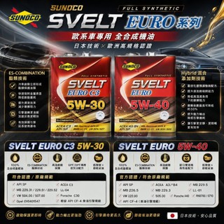 日本原裝 SUNOCO 太陽石油 EURO 5W30 5W40 100%全合成 酯類 C3 A3/B4 SP