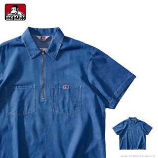 BEN DAVIS HALF ZIP SHIRTS 街頭 率性 半拉鍊 雙口袋 下擺抽鬚 丹寧 短T