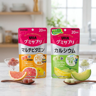 日本 UHA 味覺糖 綜合維生素葡萄柚/鈣D3哈密瓜口味果汁軟糖 日本超人氣熱銷款