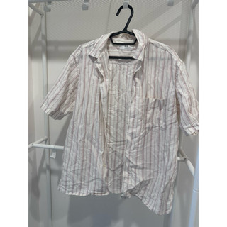 Uniqlo男版 粉色條紋短袖襯衫 尺寸m 休閒 正式