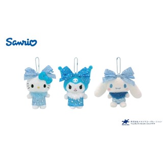Sanrio 三麗鷗 角色 淺藍色豹紋 緞帶系列 吊飾 絨毛 玩偶 公仔