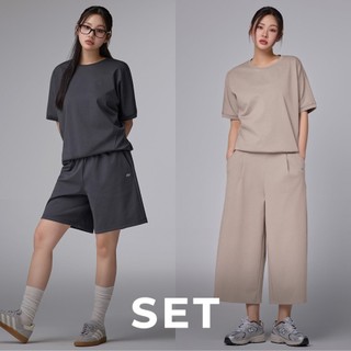 【ENSO韓國代購🇰🇷】🔥SET🔥 STL Forte寬鬆T恤＋寬版打褶長褲/五分褲 運動套裝 運動服 舒服褲