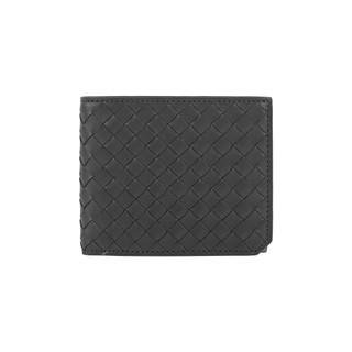BOTTEGA VENETA 小牛皮編織內拼色對開8卡短夾(黑色/閃電灰)