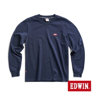 EDWIN 男款 露營系列 背後富士營地LOGO印花厚長袖T恤(丈青色)