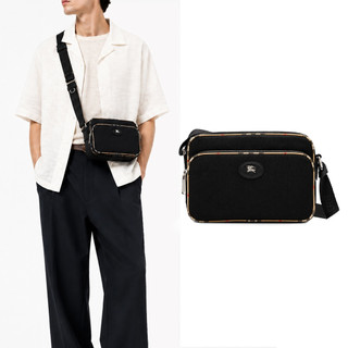 BURBERRY 戰馬格紋飾邊斜背包(黑色)｜100%原廠真品｜JS Maxx官方旗艦館