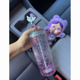 在台現貨24hrs出貨♡【中國限定】星巴克STARBUCKS海底綺遇系列🧜魚鱗漸變玻璃吸管杯水杯配吸管套