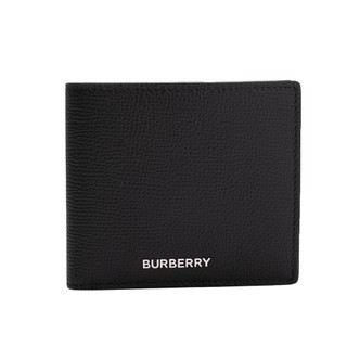 BURBERRY 金屬LOGO防刮皮革八卡短夾(黑色)