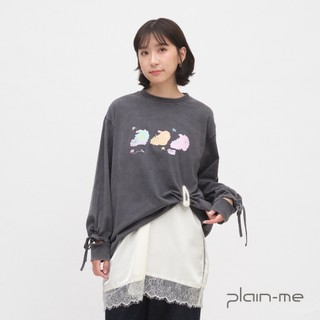 plain-me [SAAKO 袖口綁帶貓貓tee] 水洗T 長袖 綁帶 上衣 TEE [SAA0054-262]