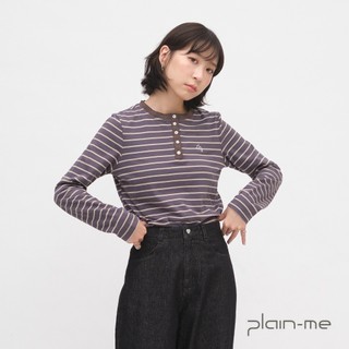 plain-me [SAAKO 半開襟TEE] 條紋T 長袖 花邊 上衣 TEE [SAA0055-262]