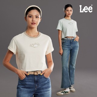 Lee 線條LOGO短版短T 女 綠 米 卡其 LB602109
