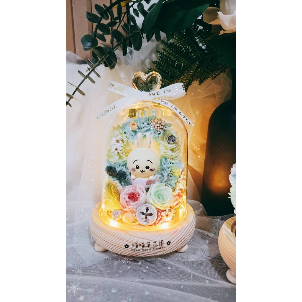 🌼🌸喵喵草花園 🌻🌺烏薩奇 兔兔♥️永生花玻璃花盅｜節日禮物｜小夜燈 永生花 不凋花 告白禮物 畢業禮物