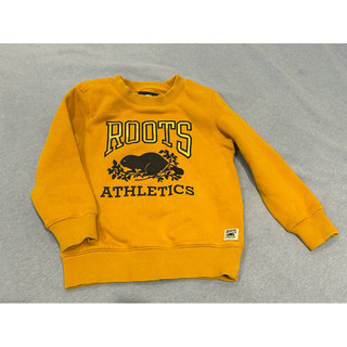 Roots 芥末黃微刷毛logo兒童大學T 尺寸：4T