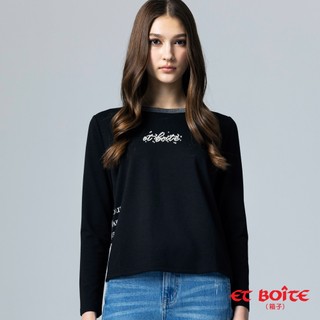 BLUE WAY ET BOiTE 箱子 - 女生上衣 微光貓影珍珠字母長TEE(黑)