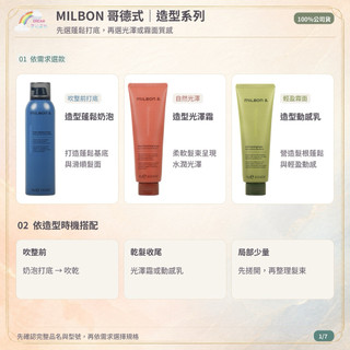 MILBON 哥德式 造型系列 造型蓬鬆奶泡 200g 造型光澤霜 100g 造型動感乳 100g 台灣公司貨