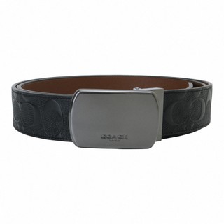 COACH-鐵牌釦浮LOGO 可裁剪雙面男版皮帶(黑)38mm