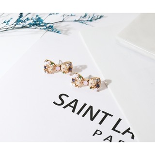 {Luna Jewelry🥰日常的微光} 花花蝴蝶結耳環 防敏鋼針 抗過敏耳環 純鋼飾品 鋼針耳環 水晶耳環 水鑽耳環