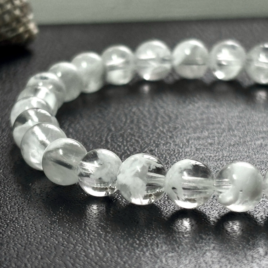 ⛅【高品（小精品）白幽靈 & 白雪花幽｜療癒系天然水晶手串】白幽靈 雪花幽靈