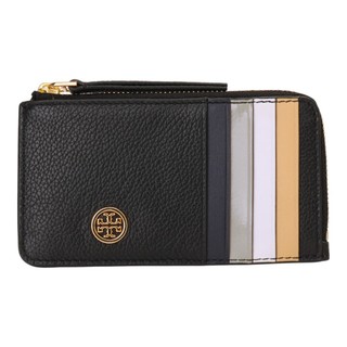 TORY BURCH-撞色多卡夾皮革L型拉鍊卡夾零錢包(黑)