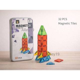 【32PCS Magnetic Tiles】鐵盒收納款｜3+ Ages｜益智建構積木｜STEM Learning Toy