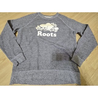 roots 大人 灰 海狸 大logo 長袖 上衣 大學T L