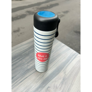 二手星巴克Starbucks保溫瓶/條紋不鏽鋼保溫水壺/Have a nice day水瓶473ml