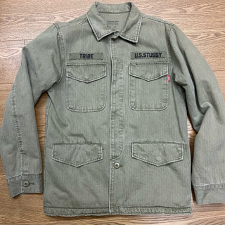 二手 STUSSY ALPHA JACKET 軍事外套 貼布 軍綠色S號